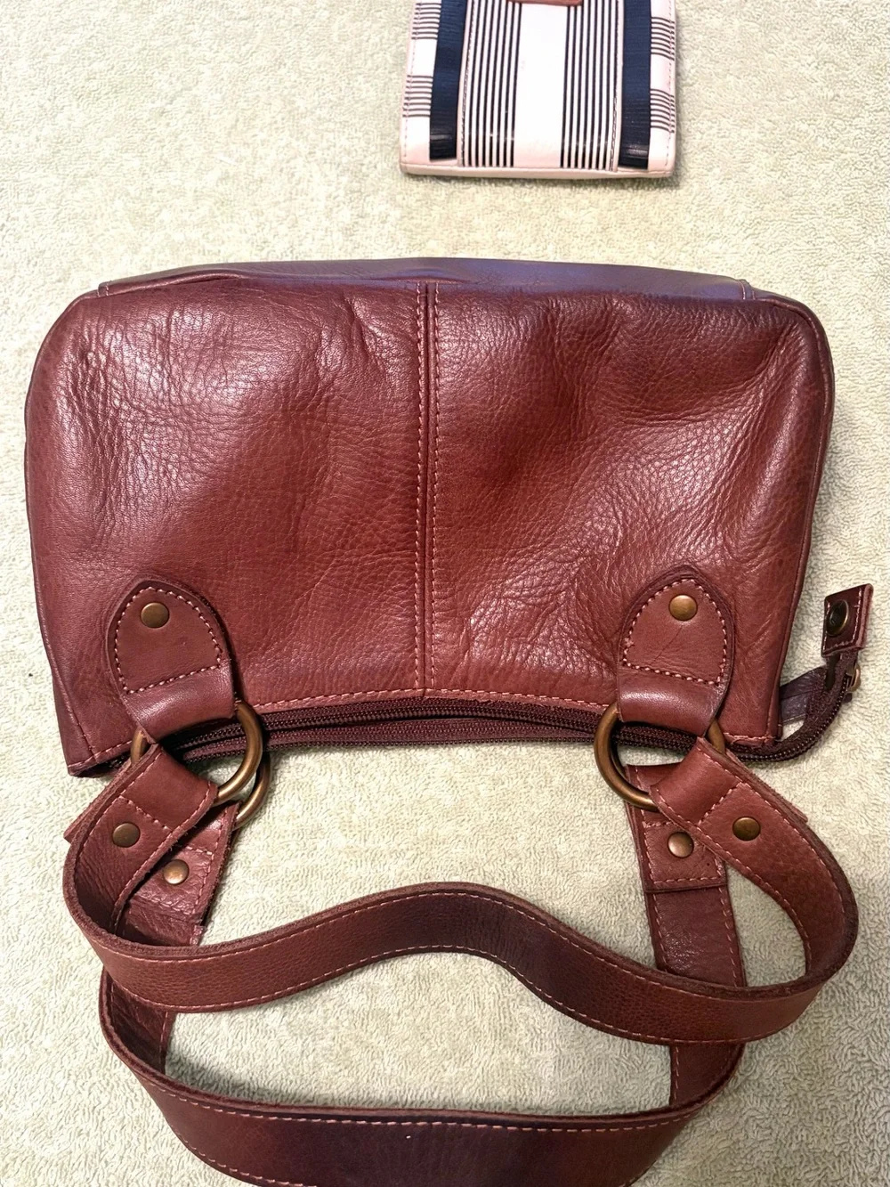 Brown Studded Shoulder Bag & Fossil Wallet Bundle